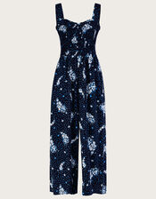 Paisley Print Shirred Jumpsuit in LENZING™ ECOVERO™, Blue (NAVY), large
