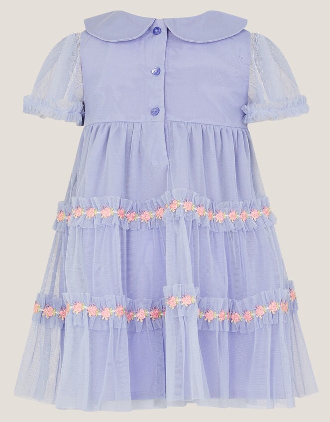 Baby Floral Embroidered Tulle Dress, Blue (BLUE), large