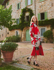 One Hundred Stars Stork Print Midi Dress, Red (RED), large