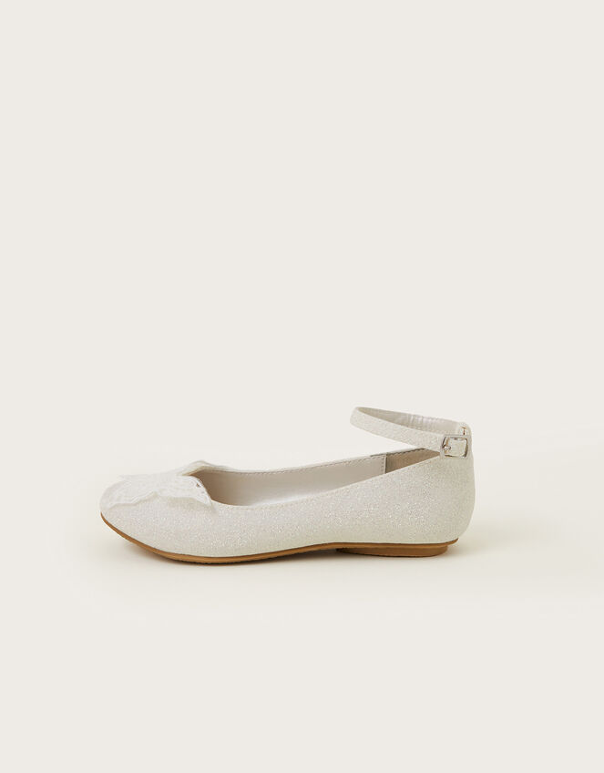 Lace Butterfly Glitter Ballet Flats, Ivory (IVORY), large