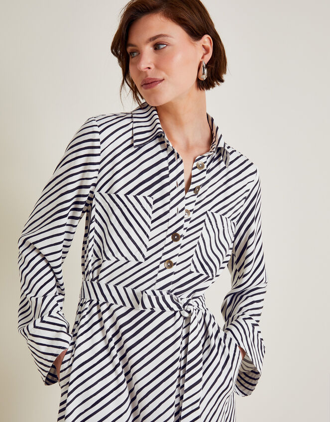 Sabitha Stripe Midi Shirt Dress, Black (BLACK), large