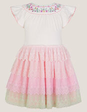 Floral Embroidered Tiered Disco Dress, Pink (PINK), large