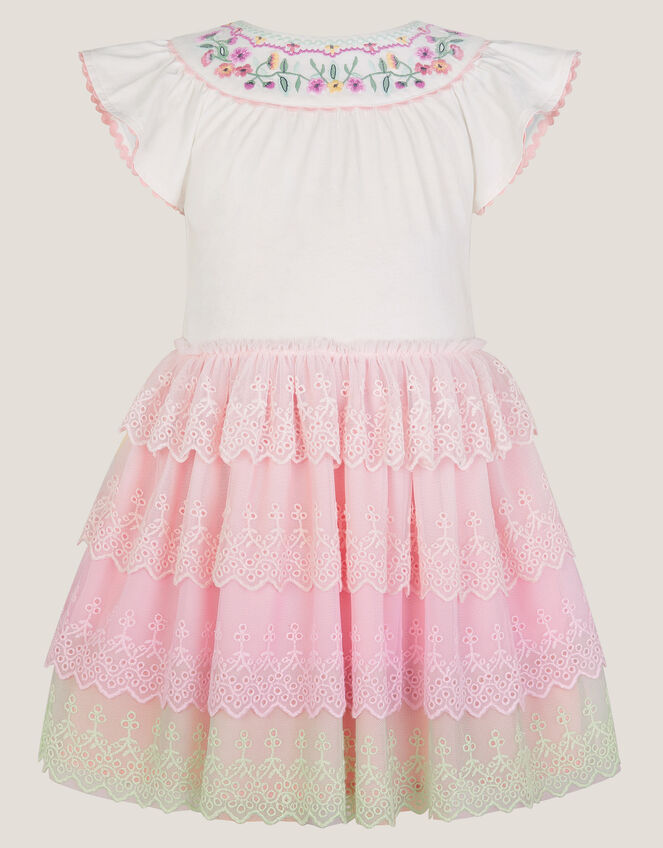 Floral Embroidered Tiered Disco Dress, Pink (PINK), large