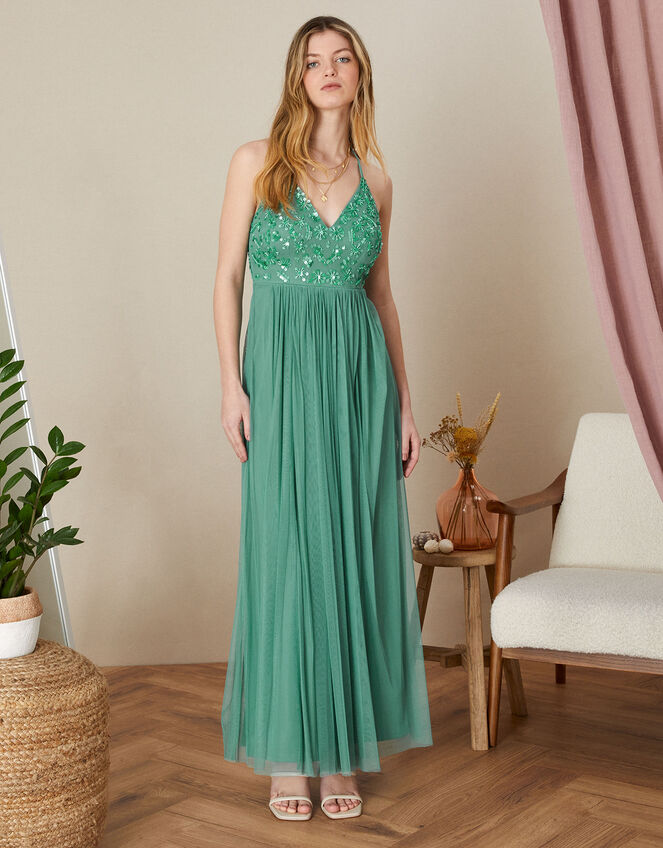 Amy Halter Neck Maxi Dress, Green (SAGE), large