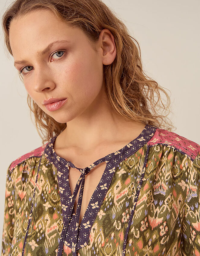 East Kiku Ikat Printed Top, Green (GREEN), large