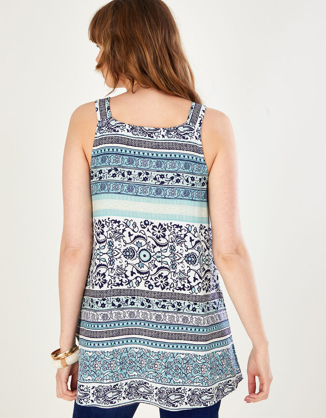 Heritage Floral Print Longline Top in LENZING™ ECOVERO™ , Blue (BLUE), large