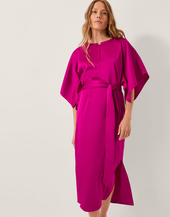 Kara Kimono Sleeve Satin Midi Dress, Purple (PURPLE), large