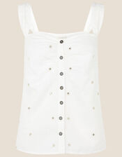 Embellished Cami in Linen Blend, White (WHITE), large