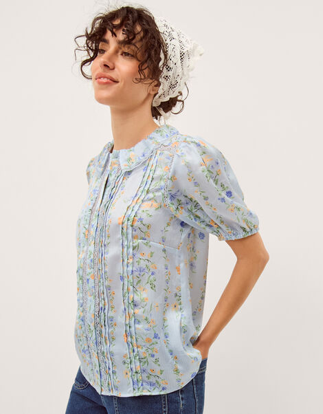 Naomi Puff Sleeve Floral Lace Blouse, Blue (BLUE), large