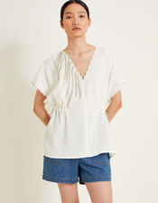 Cali Embroidered Leaf Top, Ivory (IVORY), large