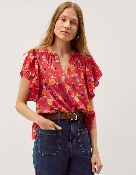 Libby Floral Print Jersey Top, Red (RED), large