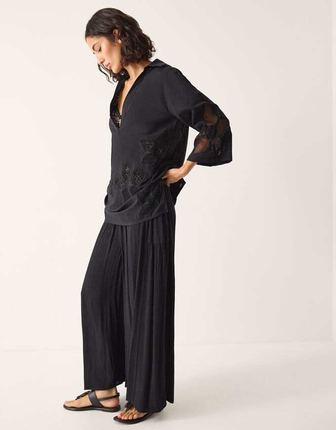 Joanna Cutwork Beach Shirt, Black (BLACK), large