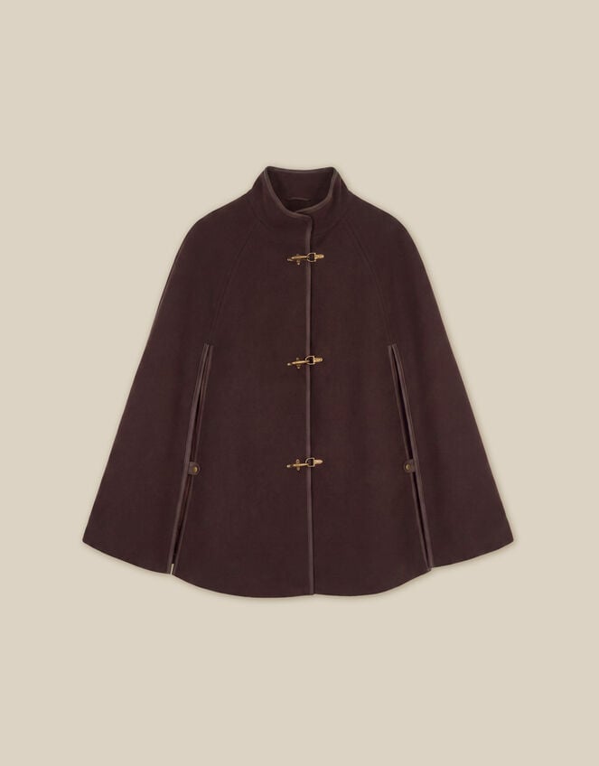 Leia Funnel Neck Cape Coat, Brown (CHOCOLATE), large