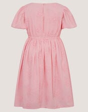 Puff Sleeve Floral Embroidered Dress, Pink (PINK), large