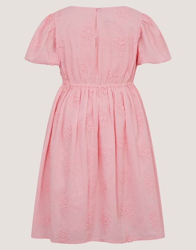 Puff Sleeve Floral Embroidered Dress, Pink (PINK), large