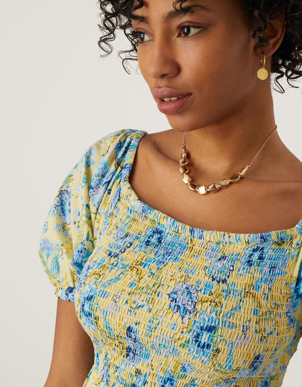 Off the shop shoulder shirred top