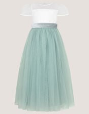 Velvet Bow Bridesmaid Dress, Green (SAGE), large