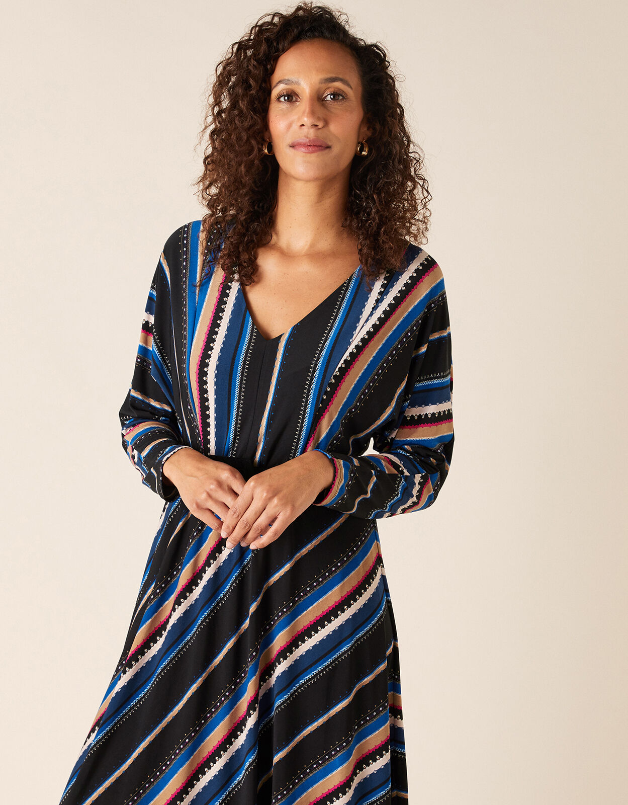 Stripe Print Midi Dress Black