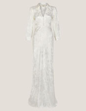 Grace Long Sleeve Satin Shirt Wedding Dress, Ivory (IVORY), large