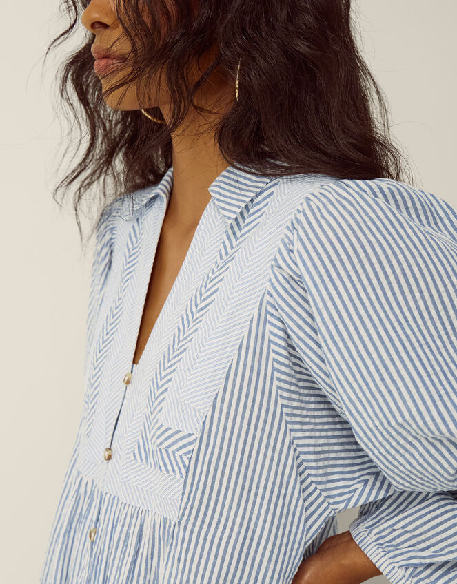Callie Stripe Midi Shirt Dress, Blue (BLUE), large