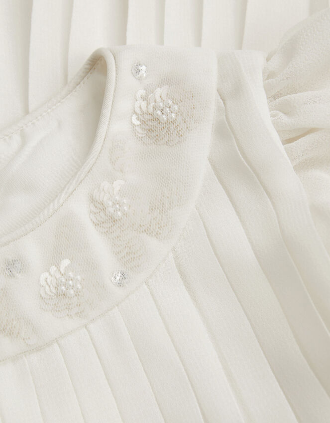 Baby Nellie Pleated Chiffon Dress, Ivory (IVORY), large