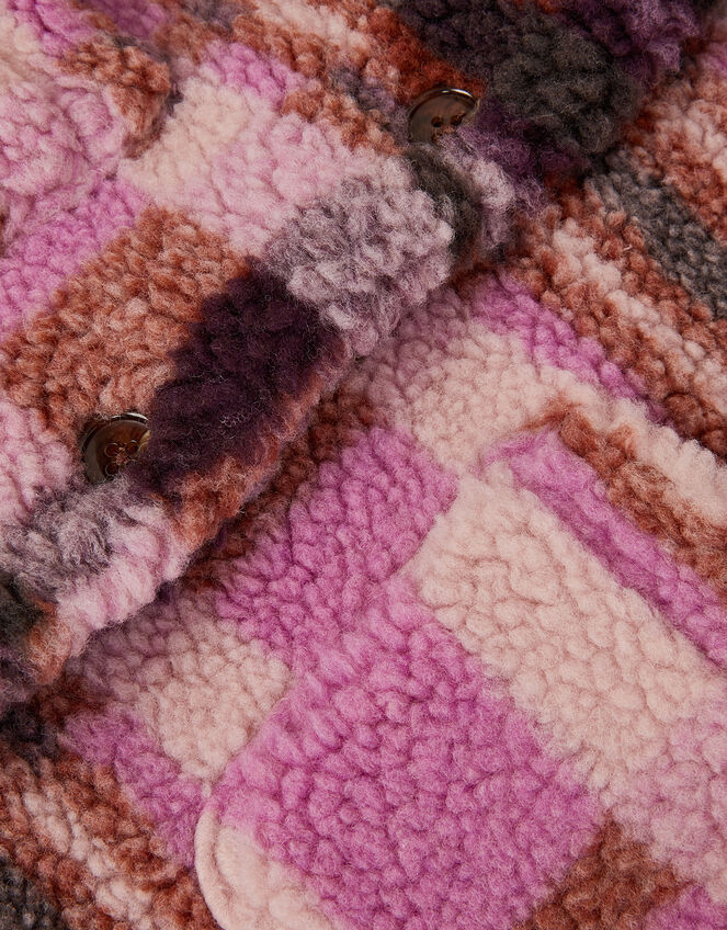 Check Print Borg Jacket, Pink (PINK), large