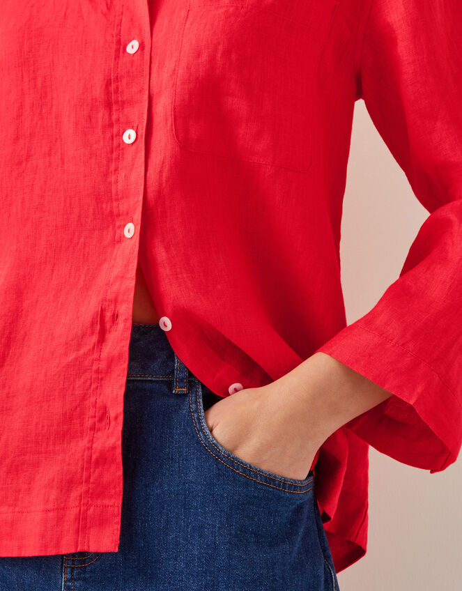 Linen Thea Button Shirt, Orange (CORAL), large