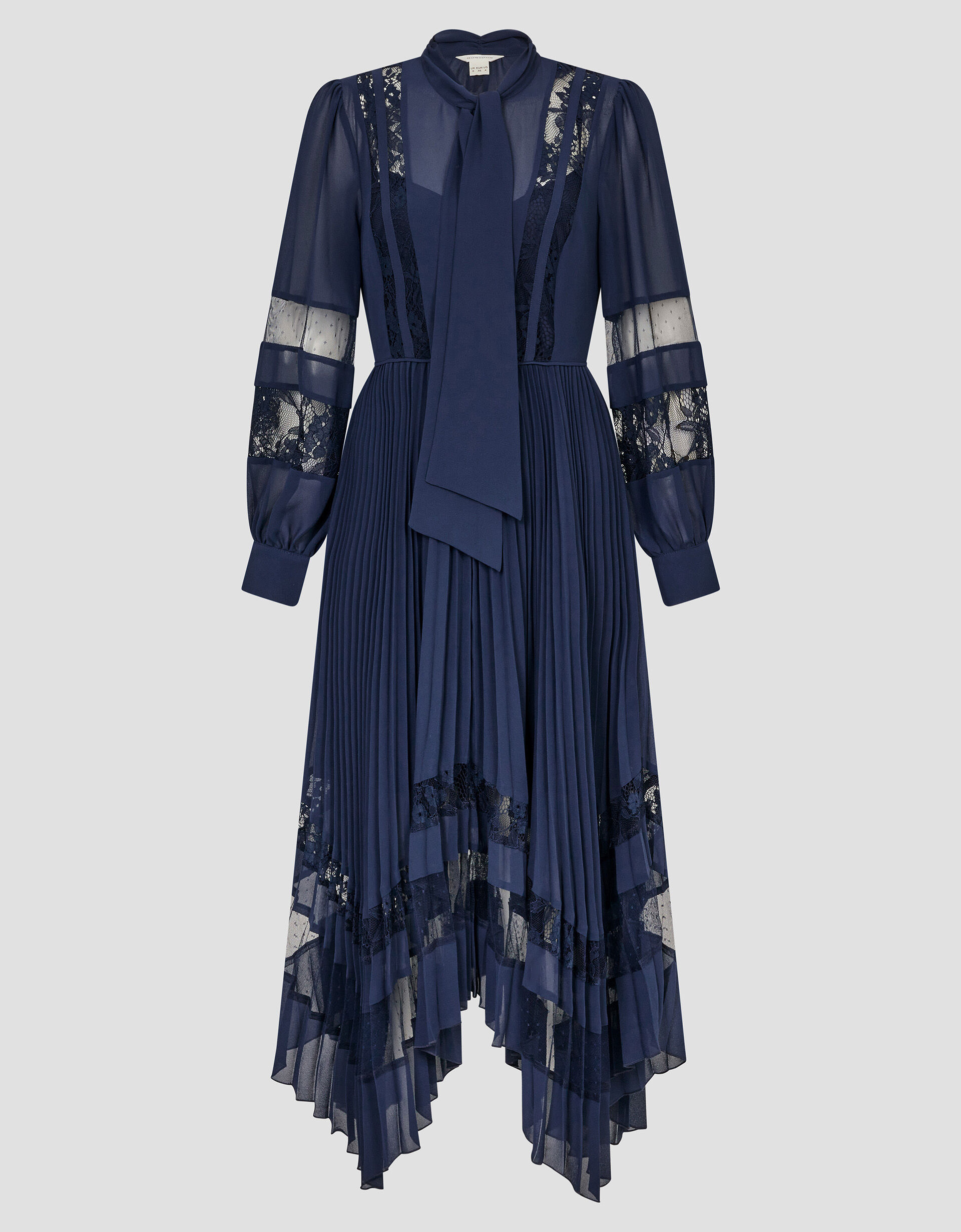 Florence Lace Insert Pleated Midi Dress Blue Evening Dresses Monsoon Global