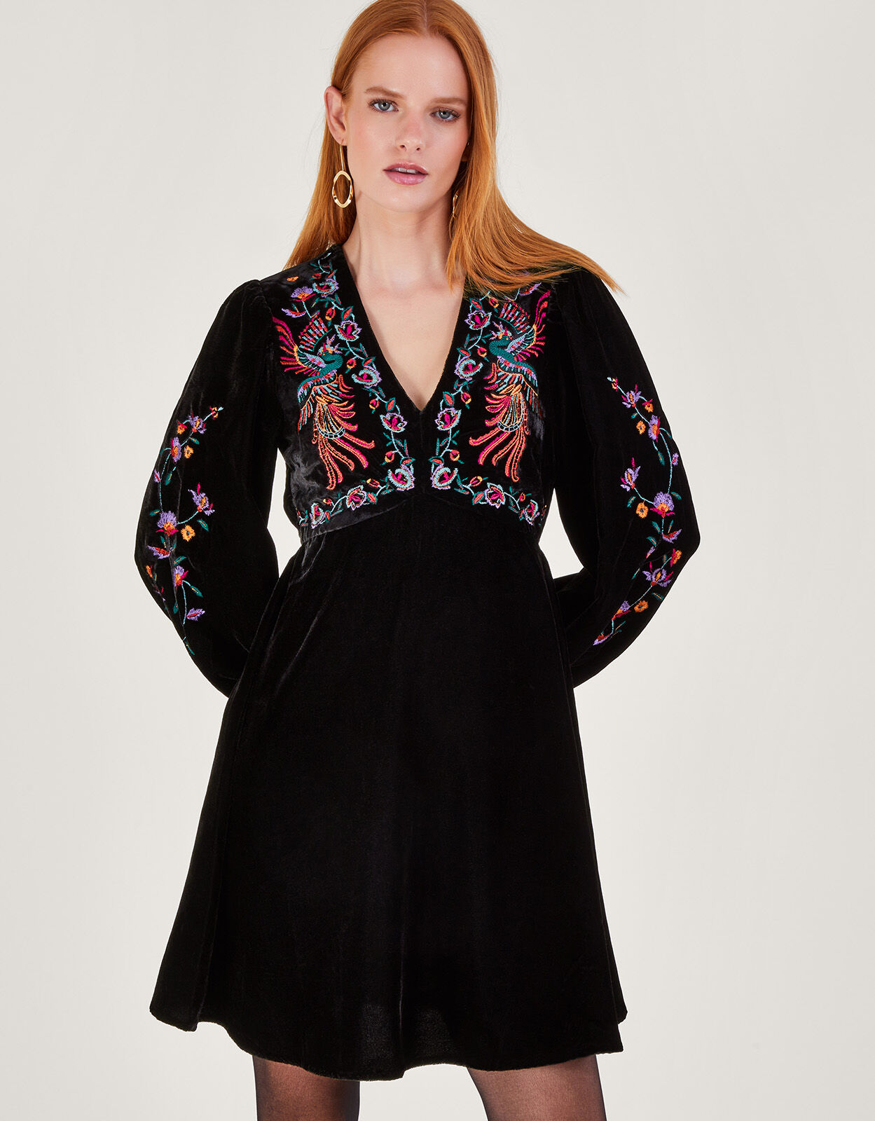 Verina Velvet Embroidered Dress Black
