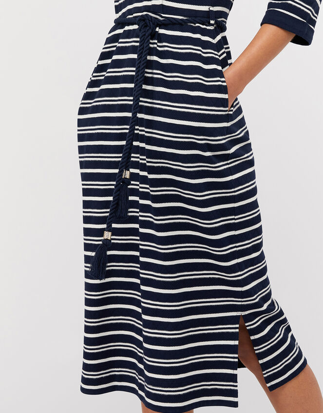 Sandy Stripe Jersey Jacquard Dress, Blue (NAVY), large