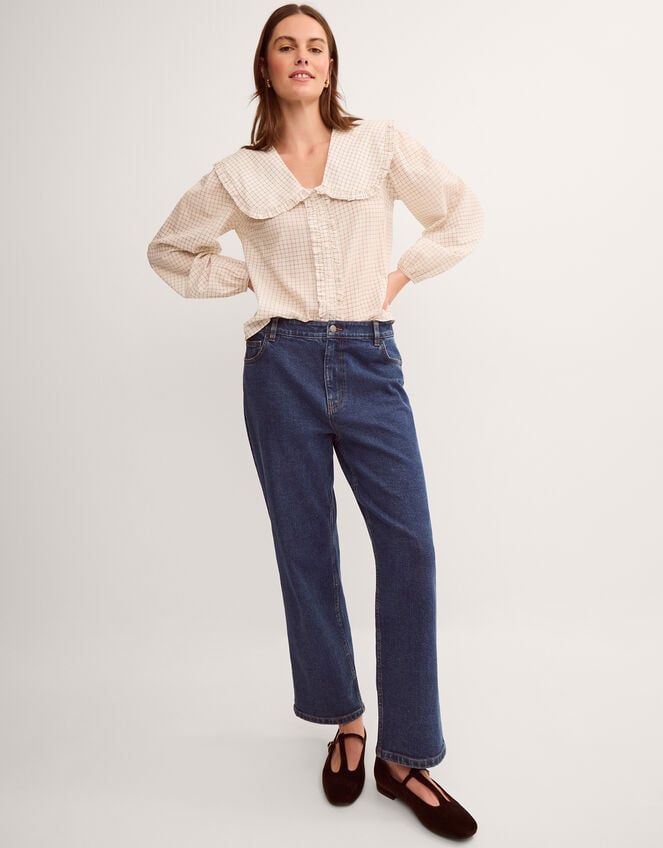 Lily Peter Pan Collar Check Shirt, Ivory (IVORY), large