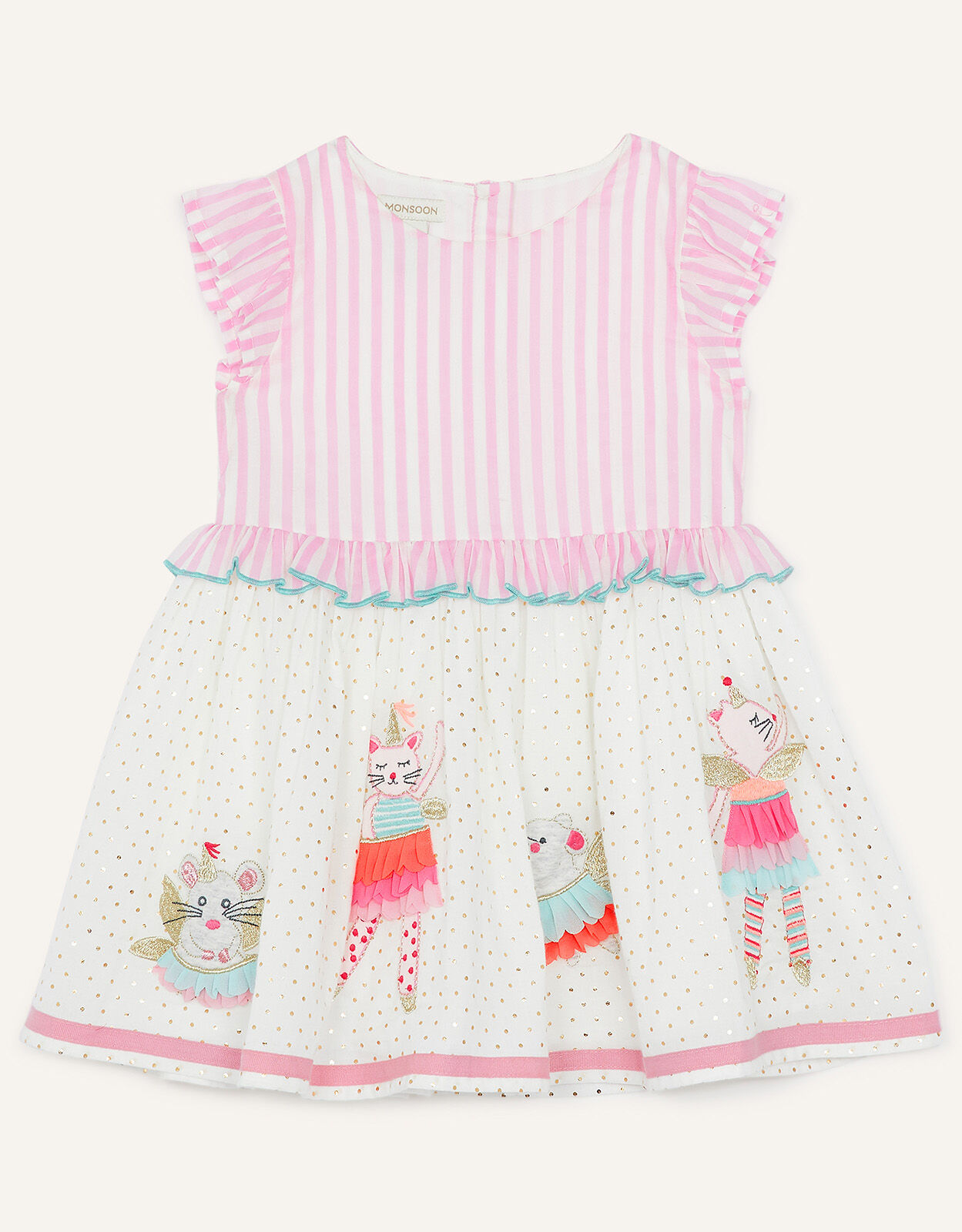 Baby Dancing Mice Stripe Bodice Dress Pink