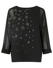 Leopard Heat-Seal Gem Blouse, Black (BLACK), large