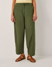 Joanie Linen Blend Barrel Pants, Green (KHAKI), large