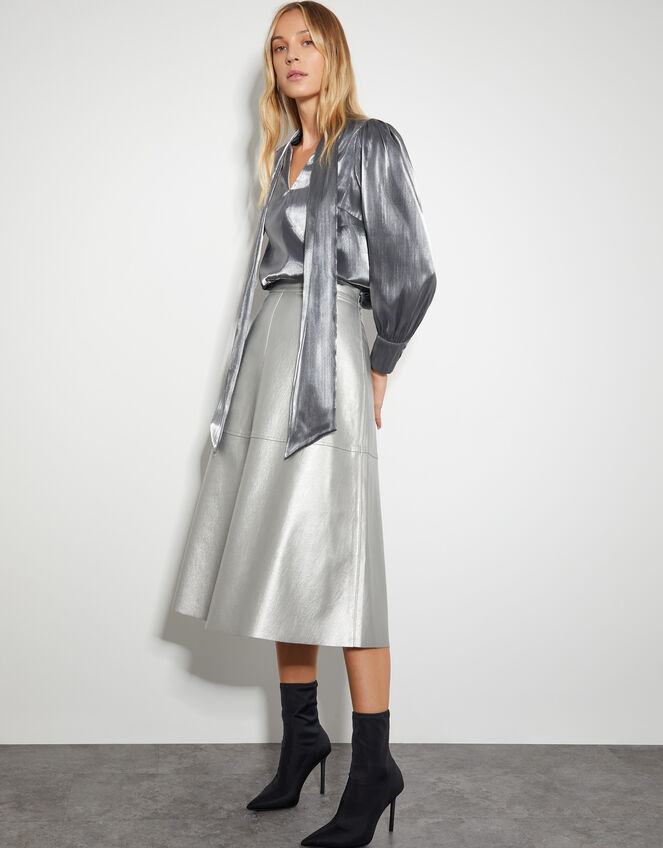 Orla Organza Pussybow Blouse, Silver (SILVER), large