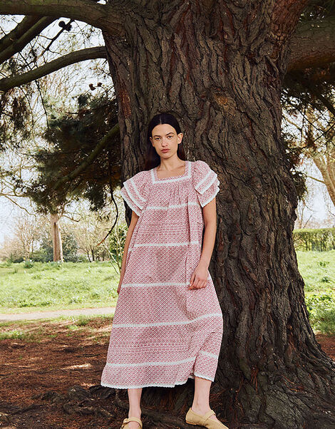 East Alina Printed Floral Lace Insert Dress, Pink (PINK), large