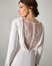 Aleah Long Sleeve Cowl Lace Wedding Dress, Ivory (IVORY), large