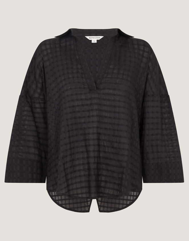 Nora Textured Cotton Shirt, Black (BLACK), large