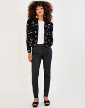 Marianly Animal Sequin Velvet Jacket, Black (BLACK), large