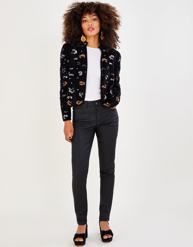 Marianly Animal Sequin Velvet Jacket, Black (BLACK), large