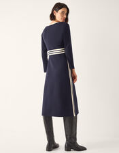 Keli Contrast Stripe Knit Midi Dress, Blue (NAVY), large