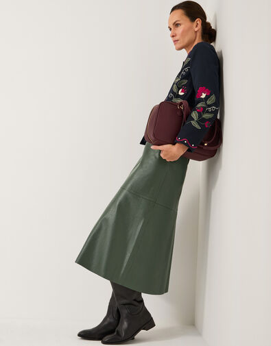 Pippa Faux Leather Midi Skirt, Green (GREEN), large