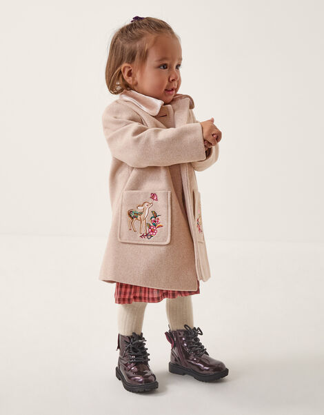 Baby Embroidered Pocket Coat, Camel (OATMEAL), large