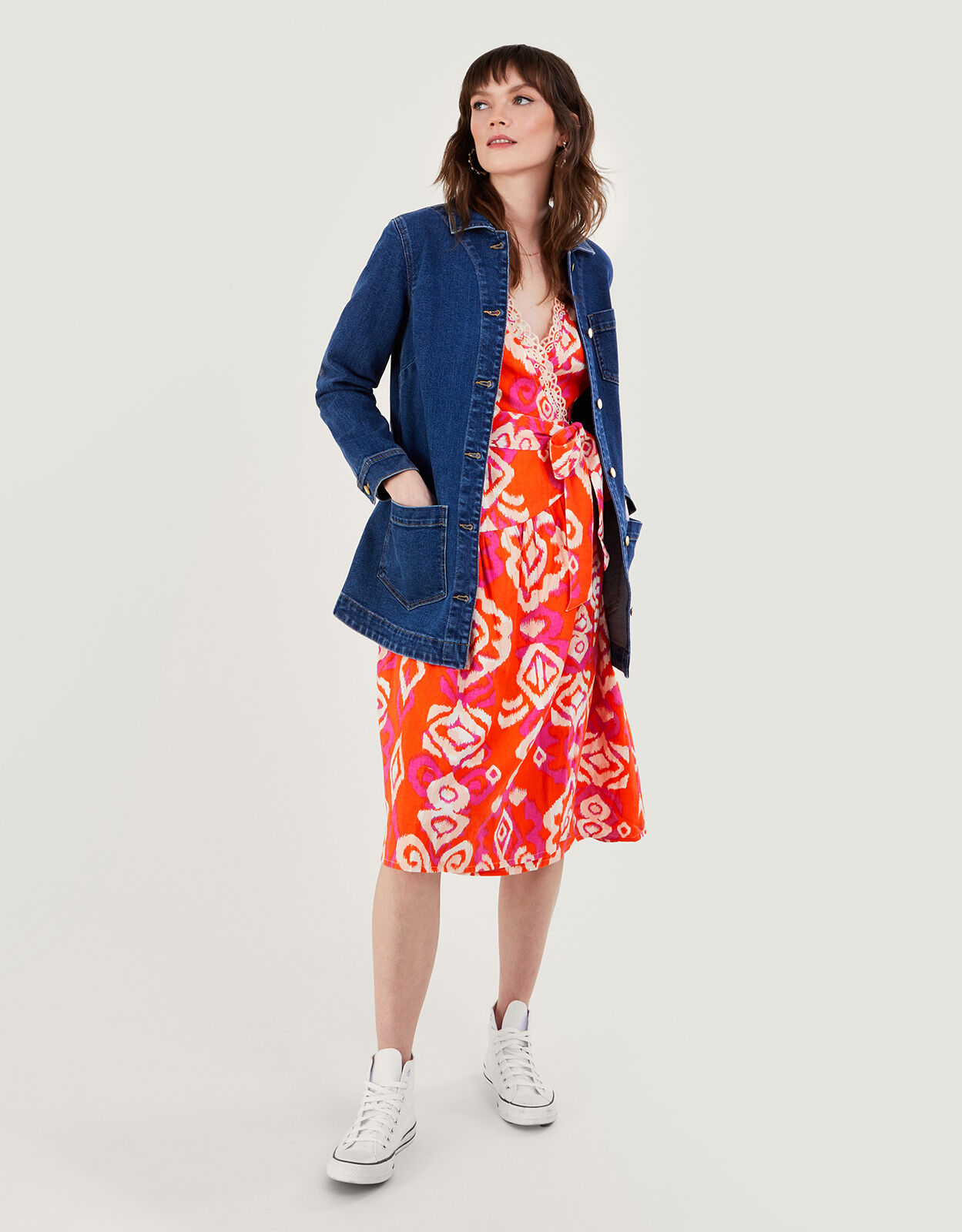 Aspen Wrap Dress in Linen Blend Orange Day Dresses Monsoon ROI