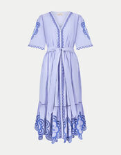 East Aliona Floral Broderie Midi Dress, Purple (LILAC), large