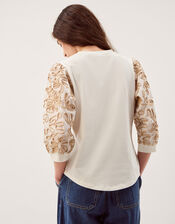 Freya Embroidered Sleeve Top, Ivory (IVORY), large