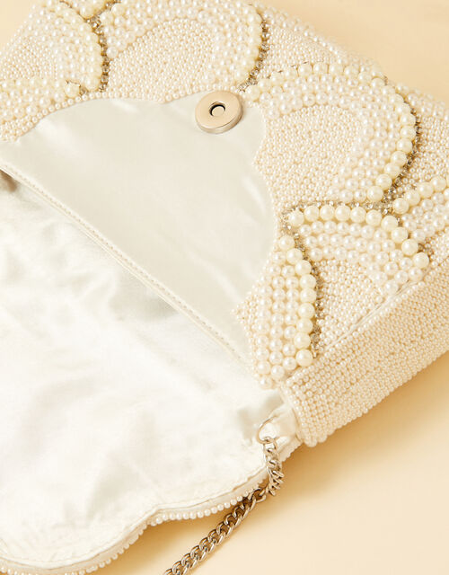 Bridal Scallop Embellished Clutch Bag, , large