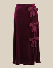 Buffy Bow Velvet Midi Skirt, Red (BURGUNDY), large