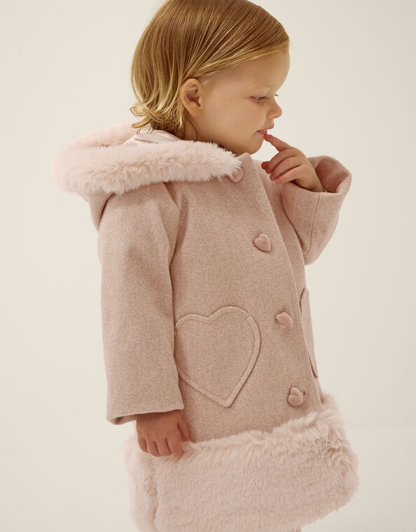 Baby Faux Fur Heart Coat, Camel (OATMEAL), large