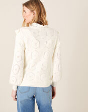 Embroidered Chunky Knit Jumper, Ivory (IVORY), large